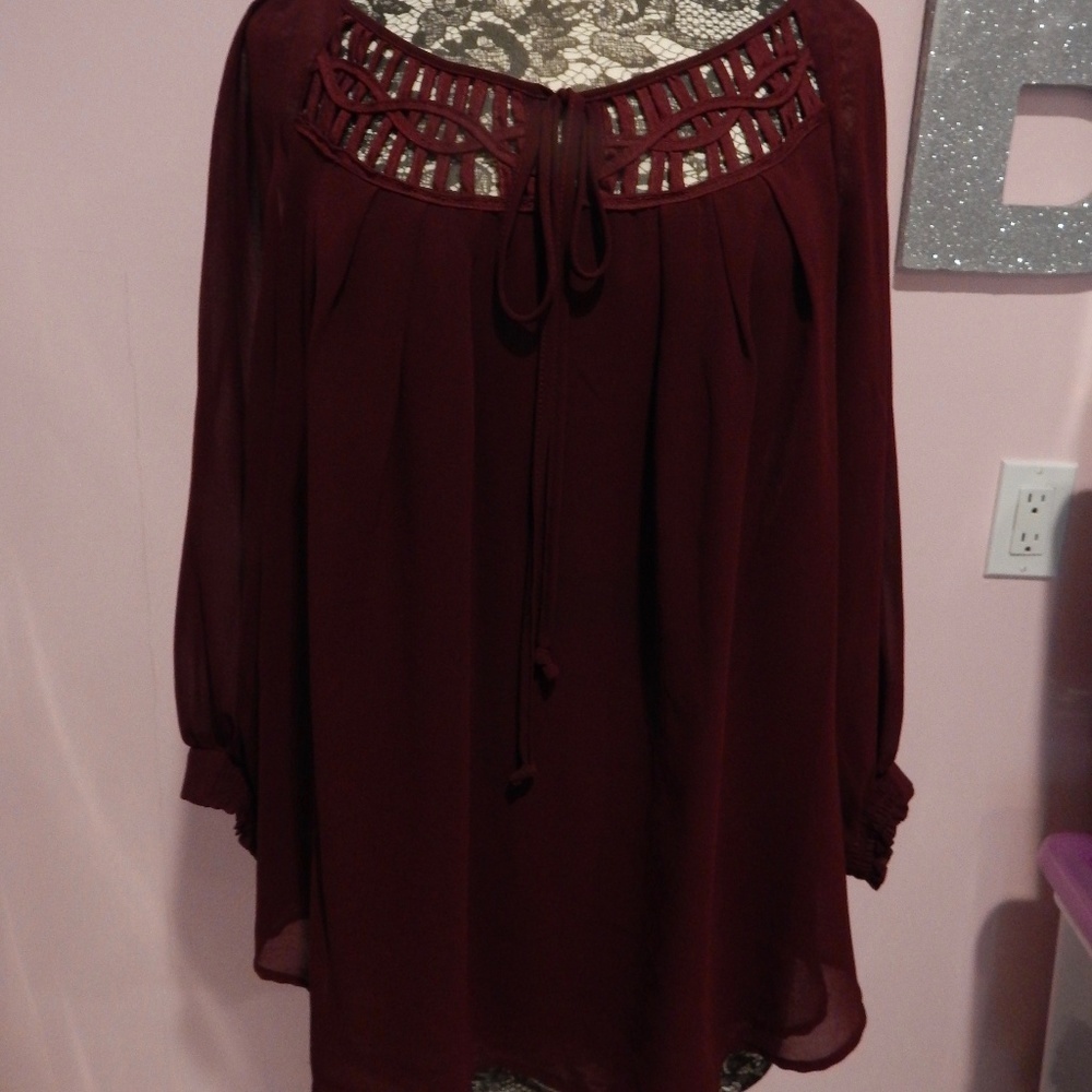 Daniel Rainn Burgundy 3/4 Sleeve Blouse Size L